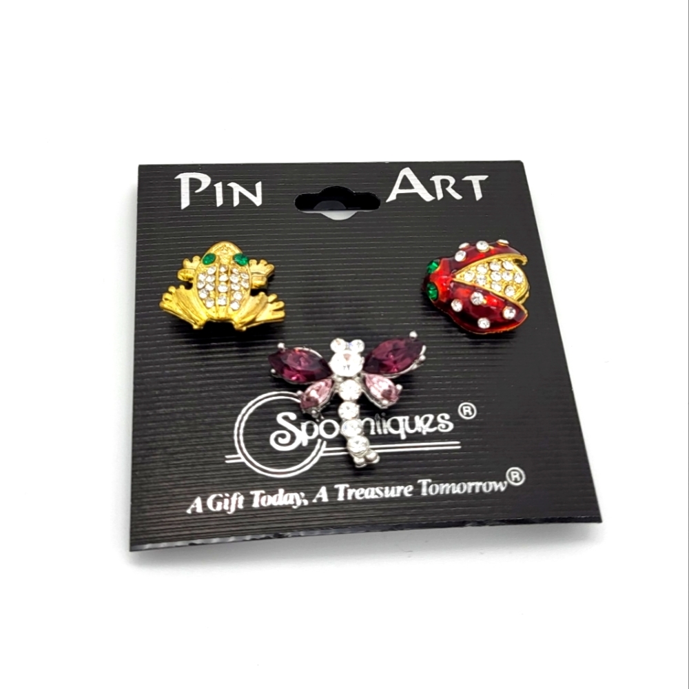 3 pin collection - frog, ladybug, dragonfly vintage pin collection
